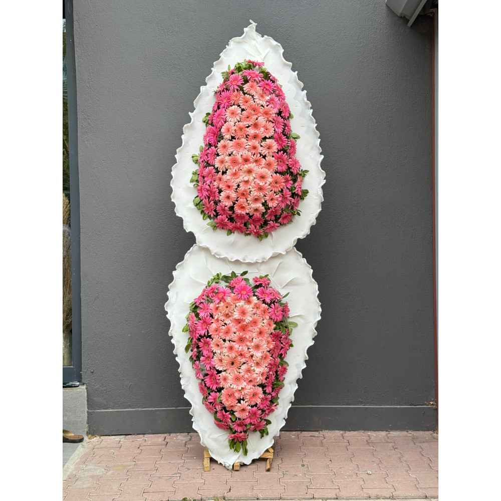 BÜYÜK ÇİFTLİ CANLI GERBERA ÇELENK